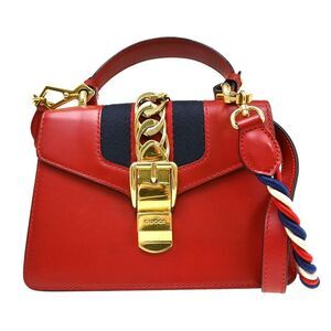 Gucci Sylvie Top Handle Leather Red Leather Handbag